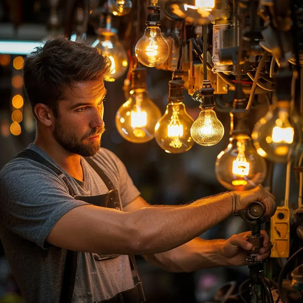 Elektriker führt Lampenmontage durch